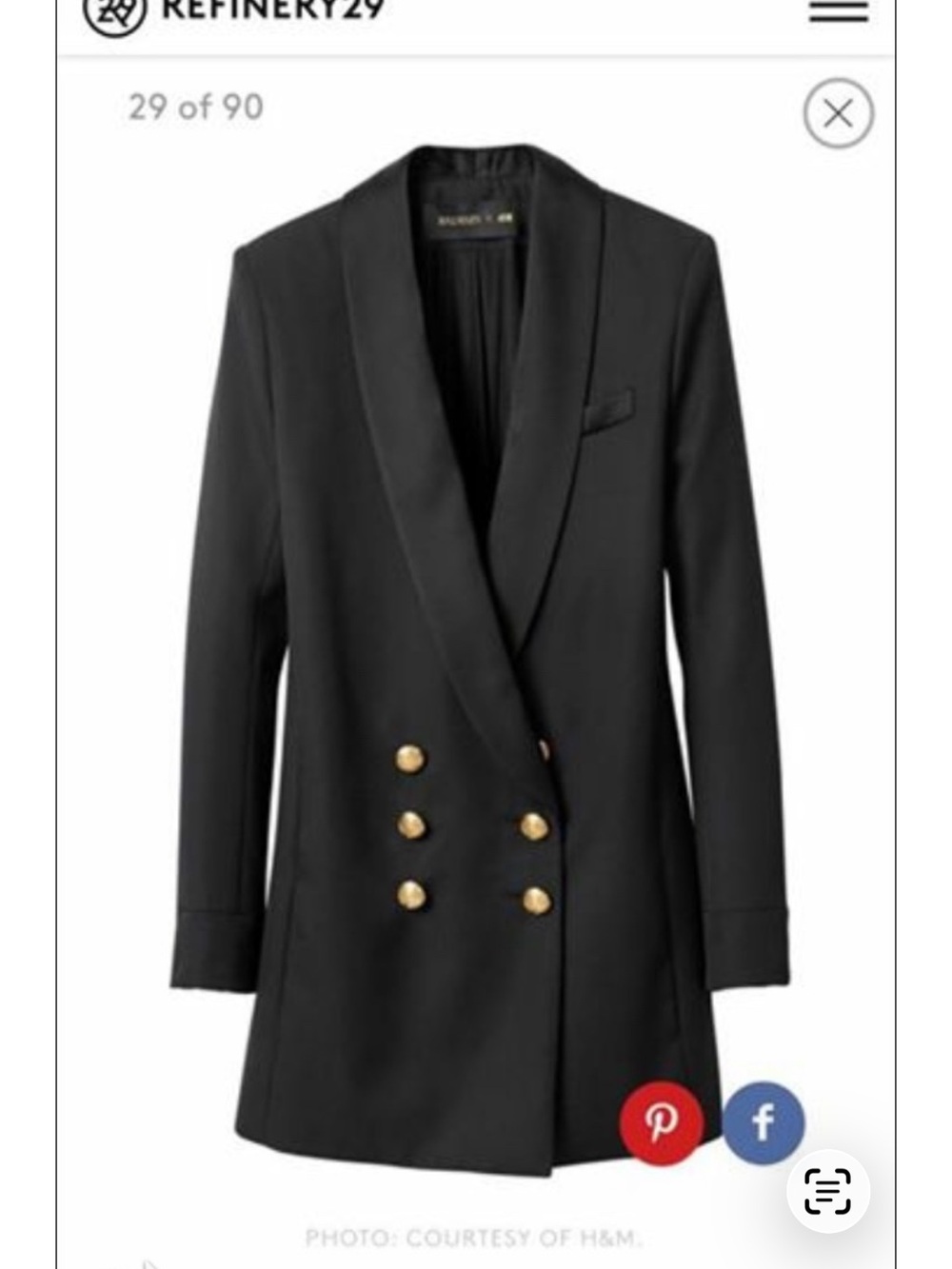 H&M Balmain Black Double-Breasted Blazer with Gold Buttons in 36 (S)